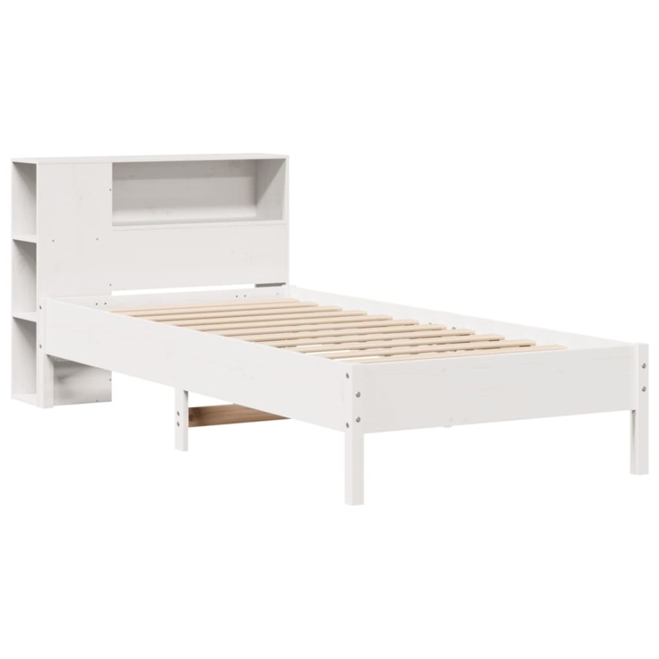Cama con estantería sin colchón madera maciza blanco 90x200