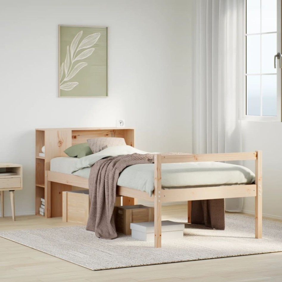 Cama con estantería sin colchón madera maciza de pino