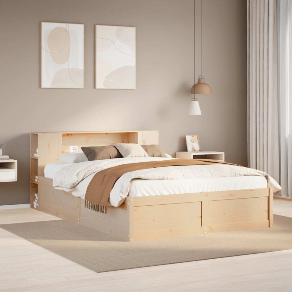 Estructura de cama sin colchón madera de pino blanca 140x200