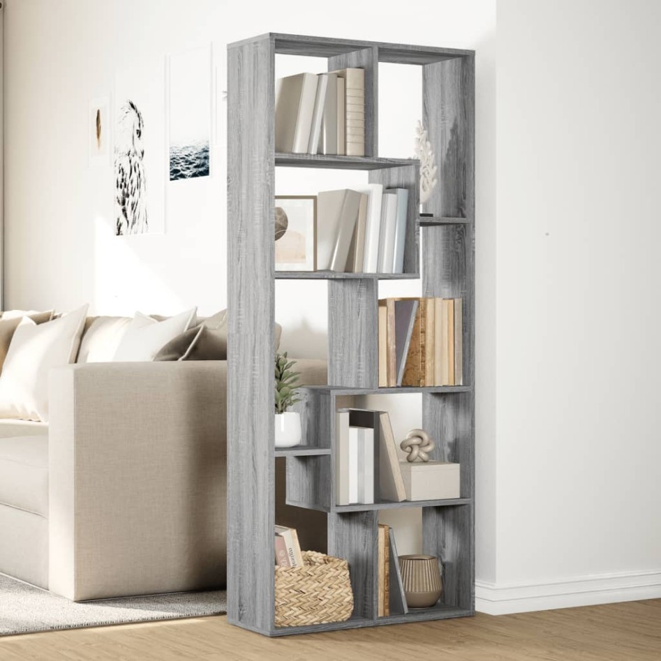 Librería divisora madera ingeniería gris Sonoma 67x25x161,5