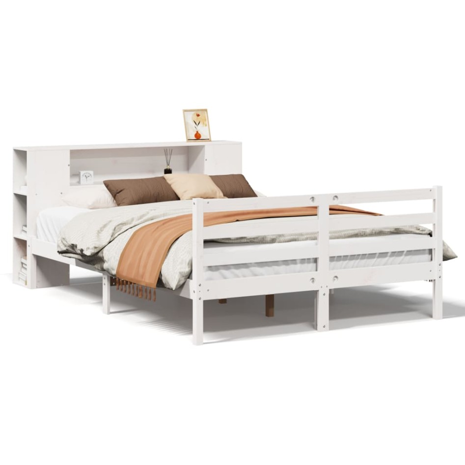 Cama con estantería sin colchón madera maciza blanca 120x190