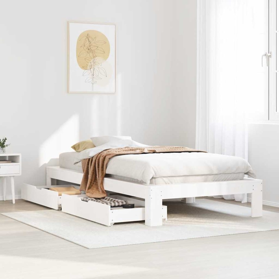 Estructura de cama sin colchón madera de pino blanca 90x200
