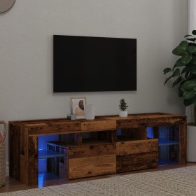 Mueble TV luces LED madera ingeniería envejecida 140x36,5x40