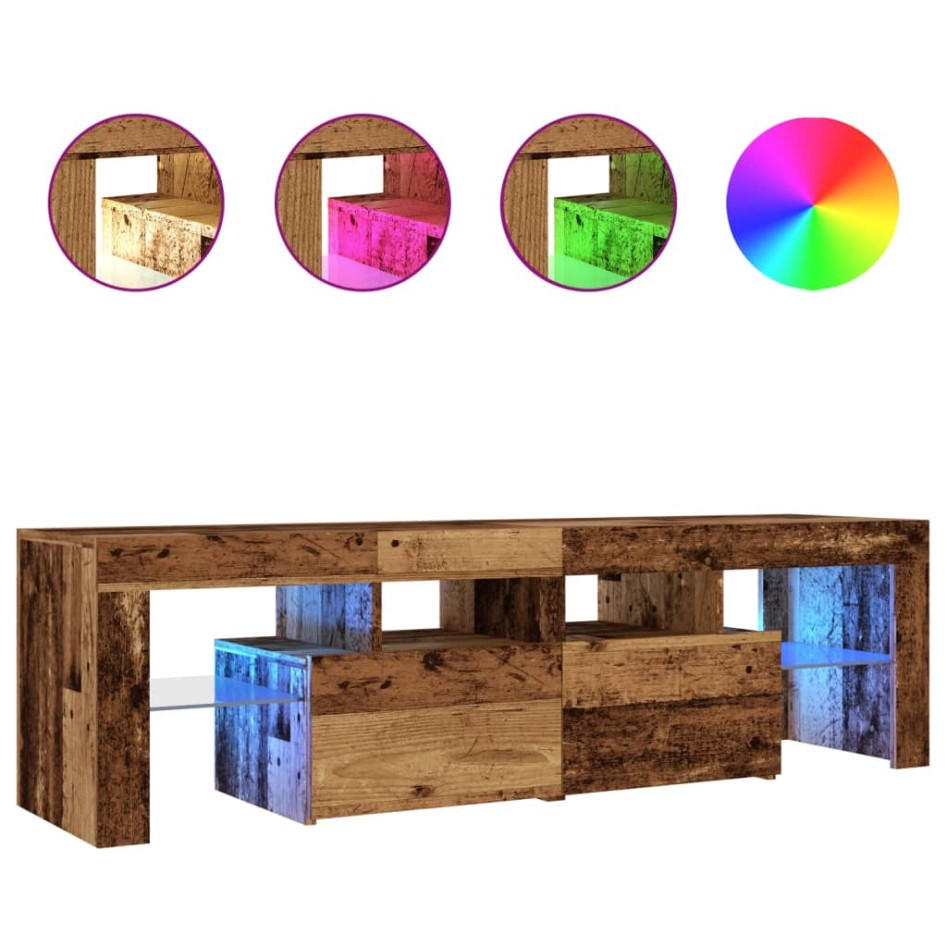 Mueble TV luces LED madera ingeniería envejecida 140x36,5x40