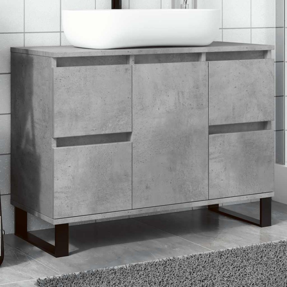 Mueble de lavabo madera de ingeniería gris hormigón 80x33x60