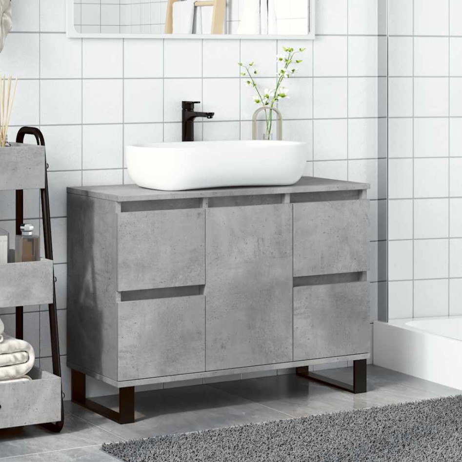 Mueble de lavabo madera de ingeniería gris hormigón 80x33x60