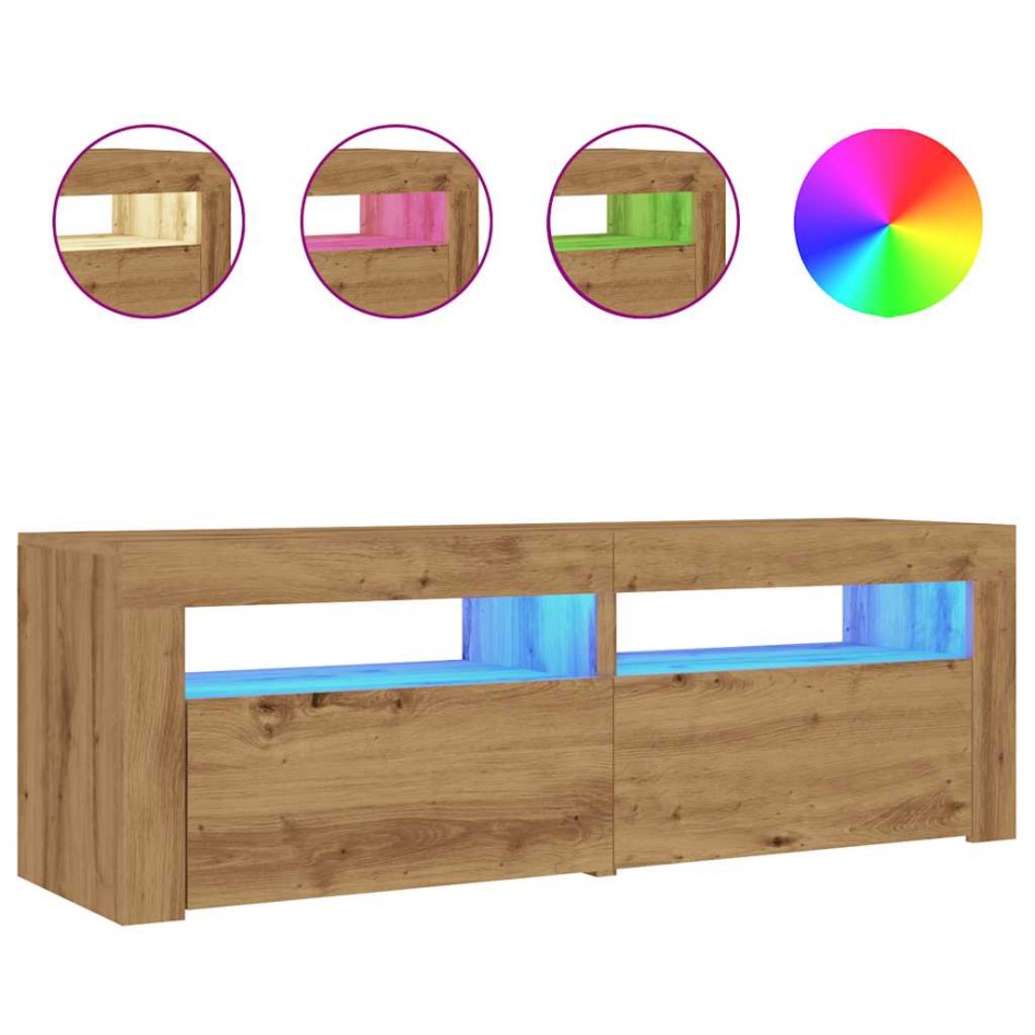 Mueble de TV luces LED madera roble artisan 120x35x40