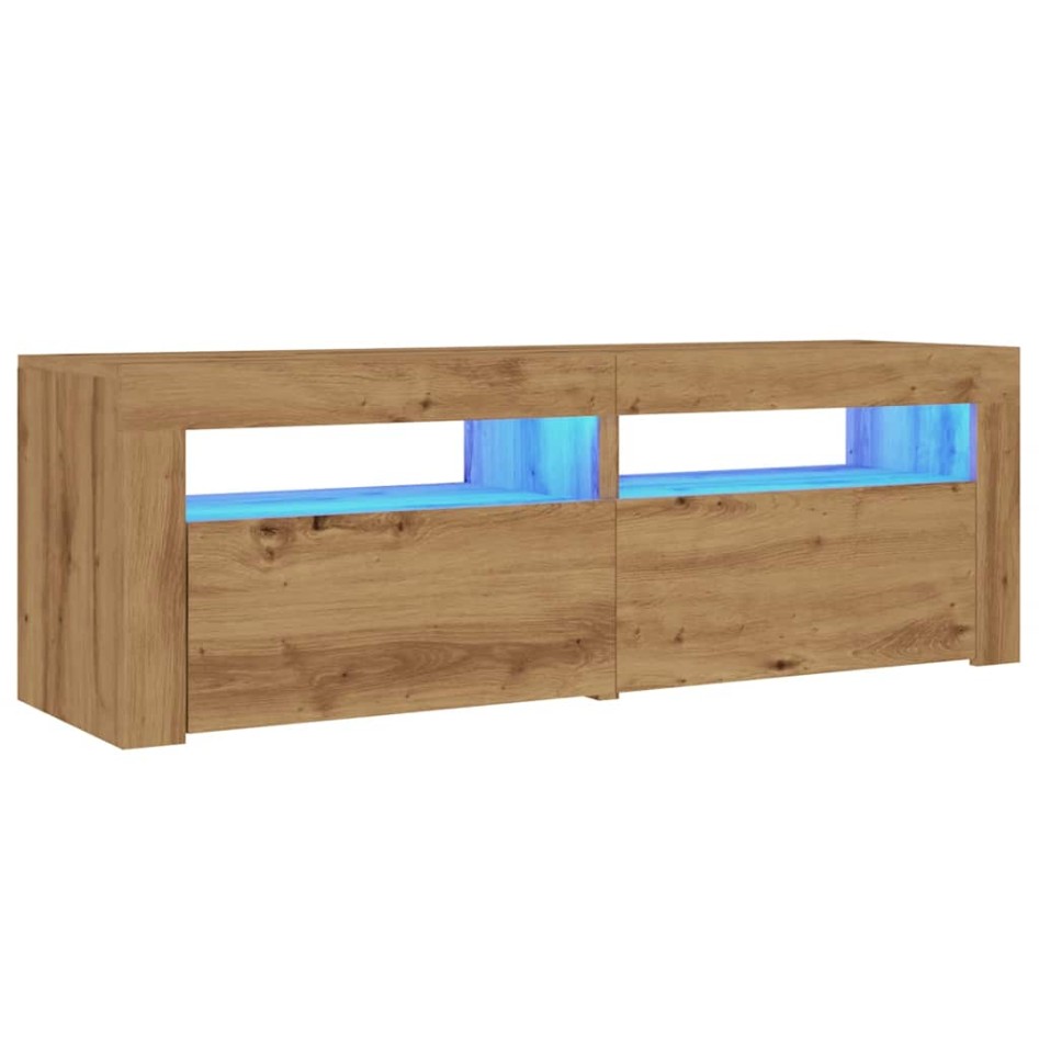 Mueble de TV luces LED madera roble artisan 120x35x40