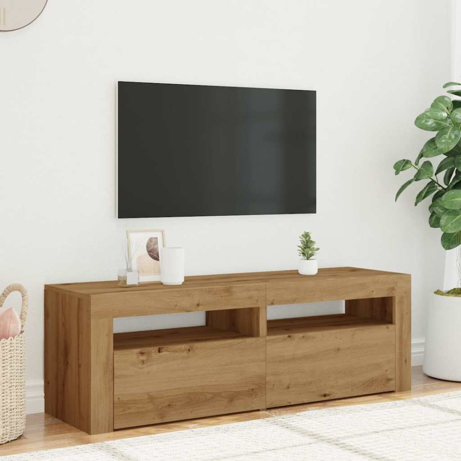 Mueble de TV luces LED madera roble artisan 120x35x40