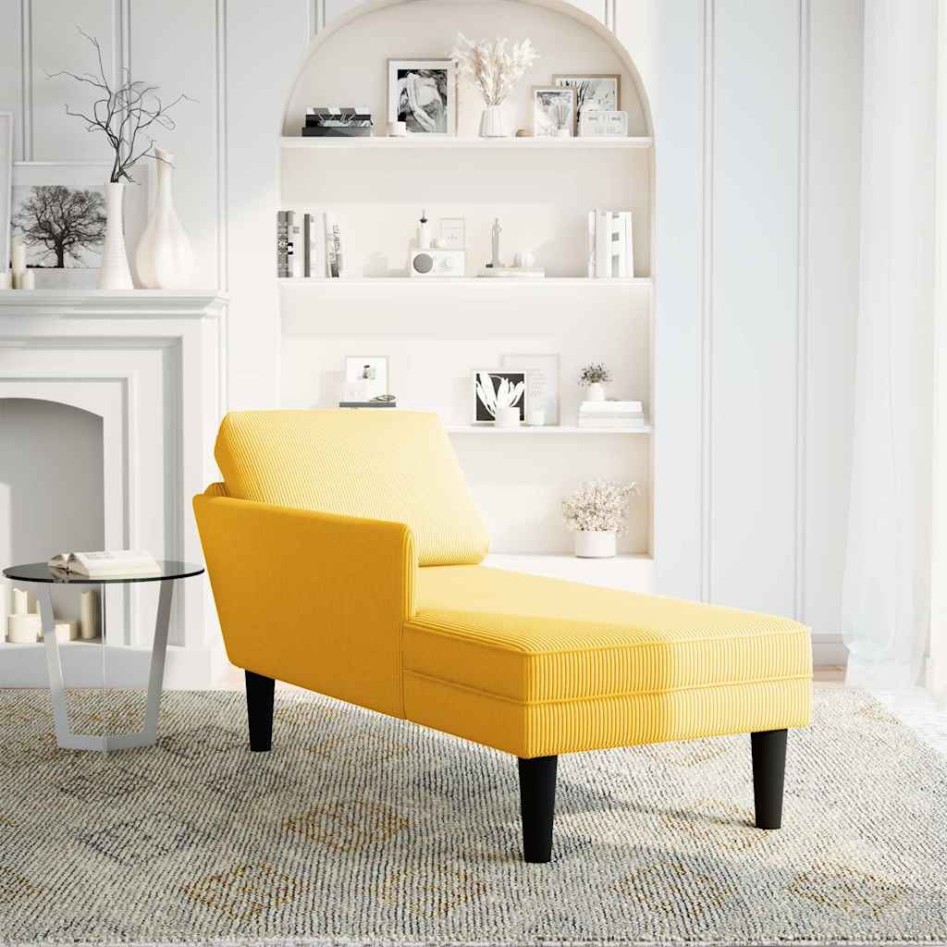 Chaise longue con cojín de tela de pana amarillo