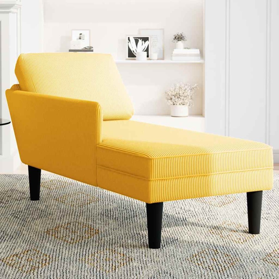 Chaise longue con cojín de tela de pana amarillo