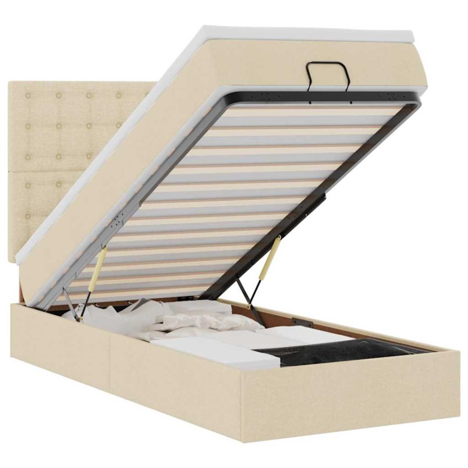 Cama otomana con colchón crema 90x200 cm