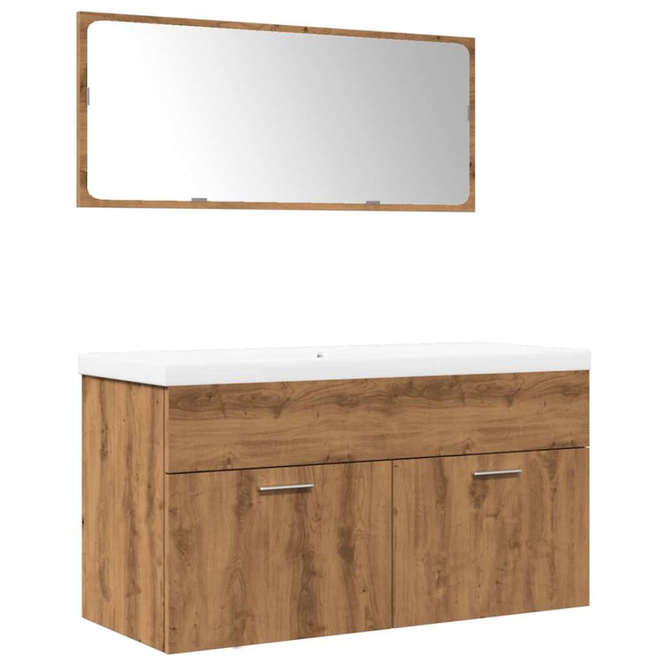 Juego de muebles baño 3 piezas madera ingeniería roble