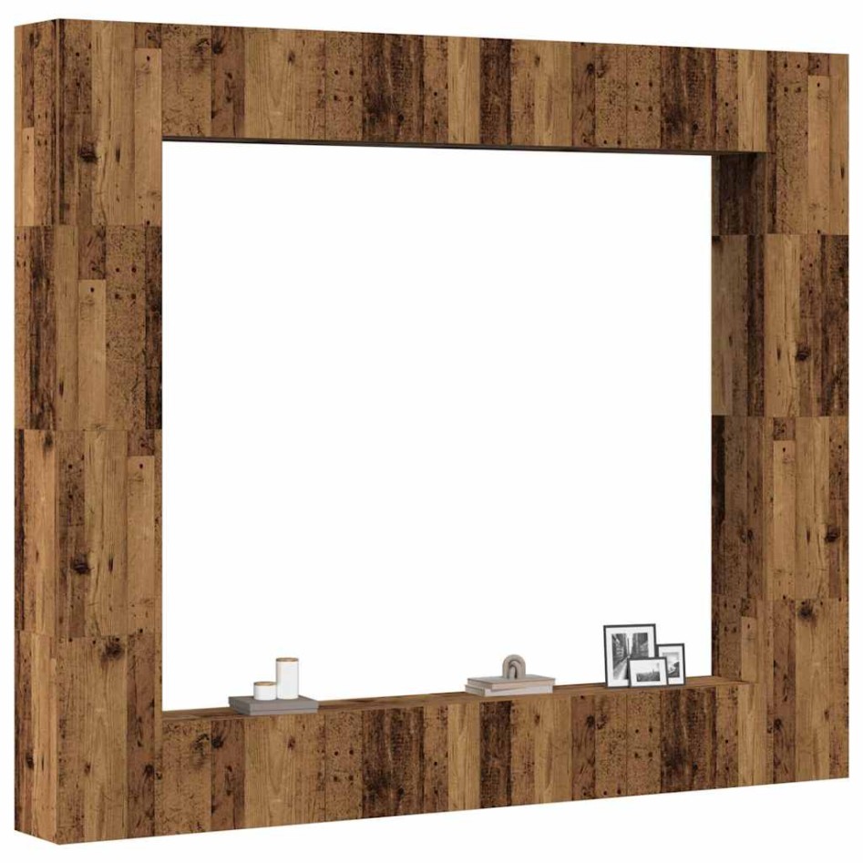 Conjunto de mueble de TV 8 piezas montado la pared madera