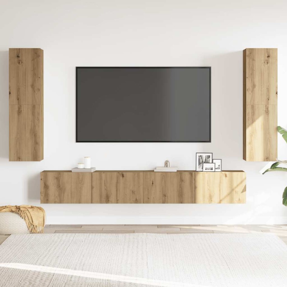 Muebles de TV de pared 4 uds madera ingeniería roble