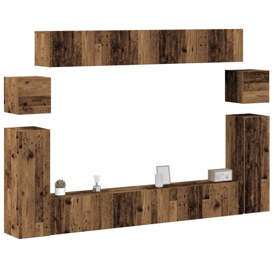 Conjunto de mueble de TV 8 piezas montado la pared madera