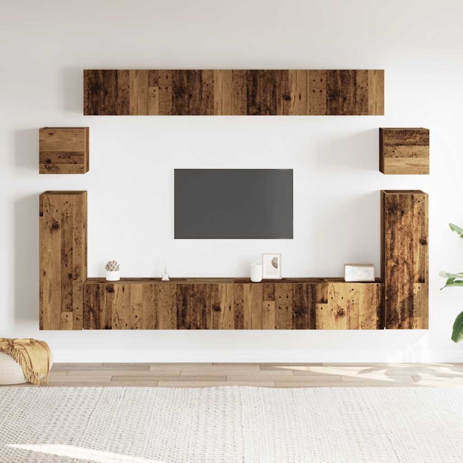 Conjunto de mueble de TV 8 piezas montado la pared madera
