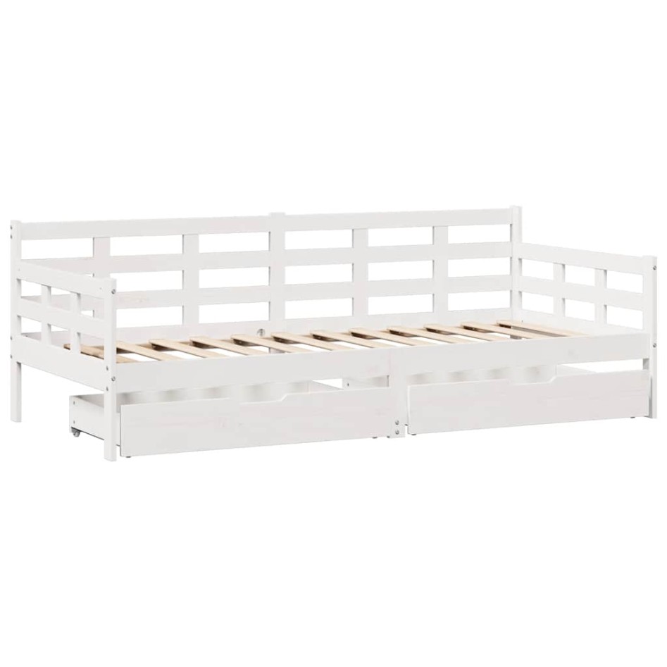 Sofá cama con cajones madera maciza de pino blanca 80x200
