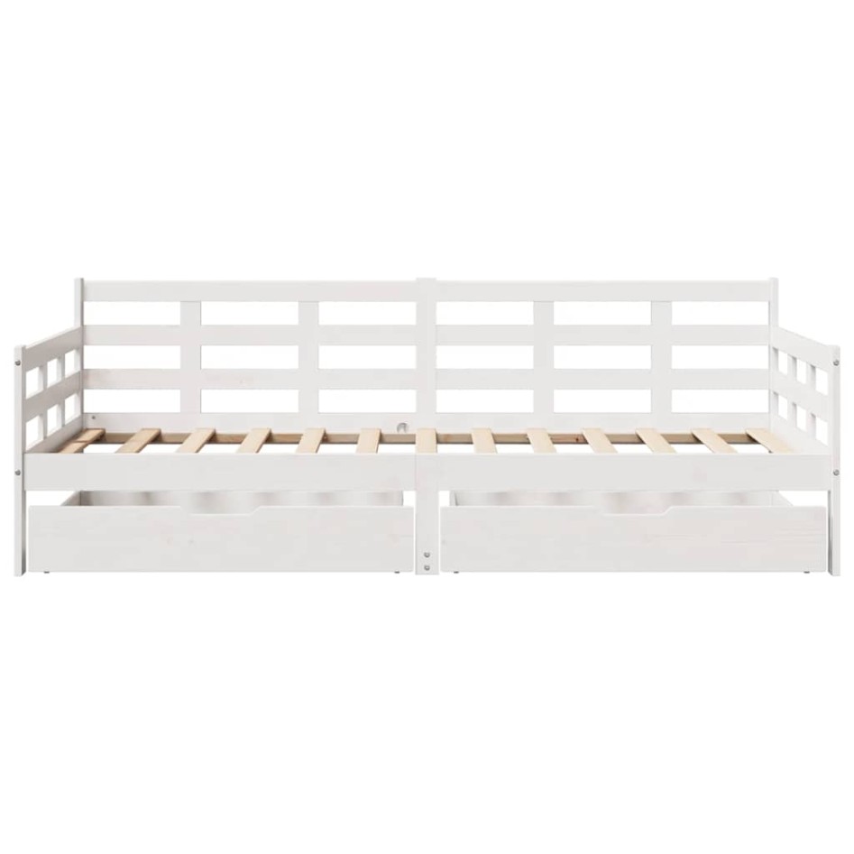 Sofá cama con cajones madera maciza de pino blanca 80x200