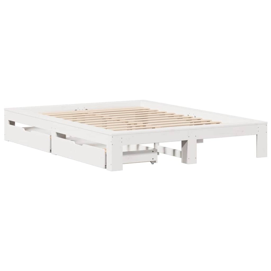 Estructura de cama sin colchón madera de pino blanca 150x200