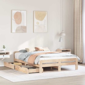 Estructura de cama sin colchón madera de pino blanco 150x200