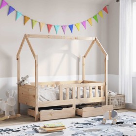 Estructura de cama para niños con cajones madera pino 70x140