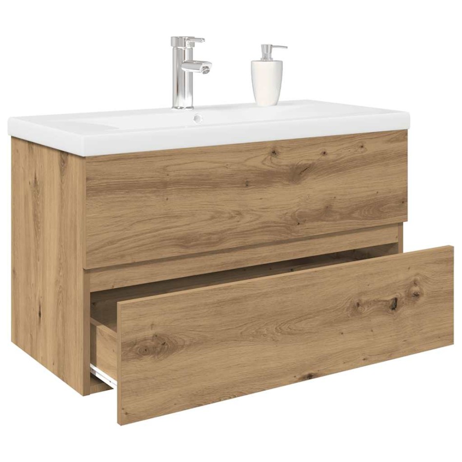 Mueble para lavabo con lavabo integrado y grifo roble