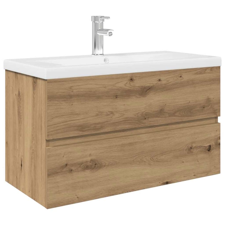 Mueble para lavabo con lavabo integrado y grifo roble