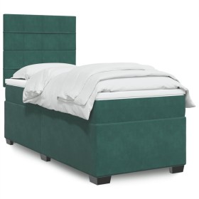 Cama box spring con colchón terciopelo verde oscuro 90x200