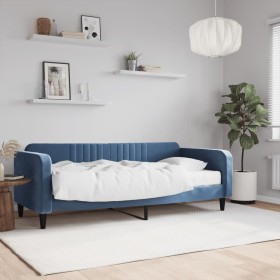 Sofá cama con colchón terciopelo azul 90x200