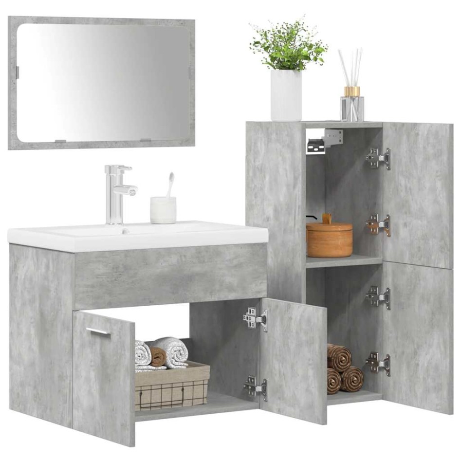 Juego muebles de baño 4 pzas madera contrachapada gris