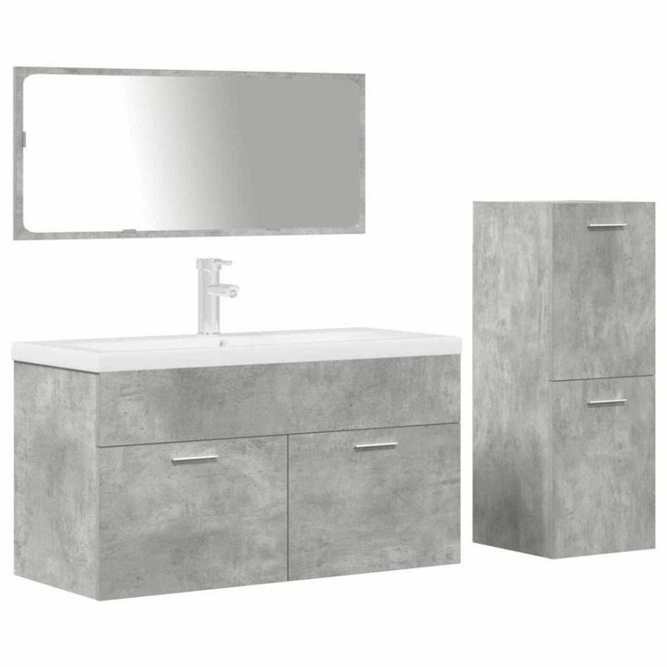 Juego muebles de baño 4 pzas madera contrachapada gris
