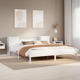 Cama con estantería sin colchón madera maciza blanca 200x200