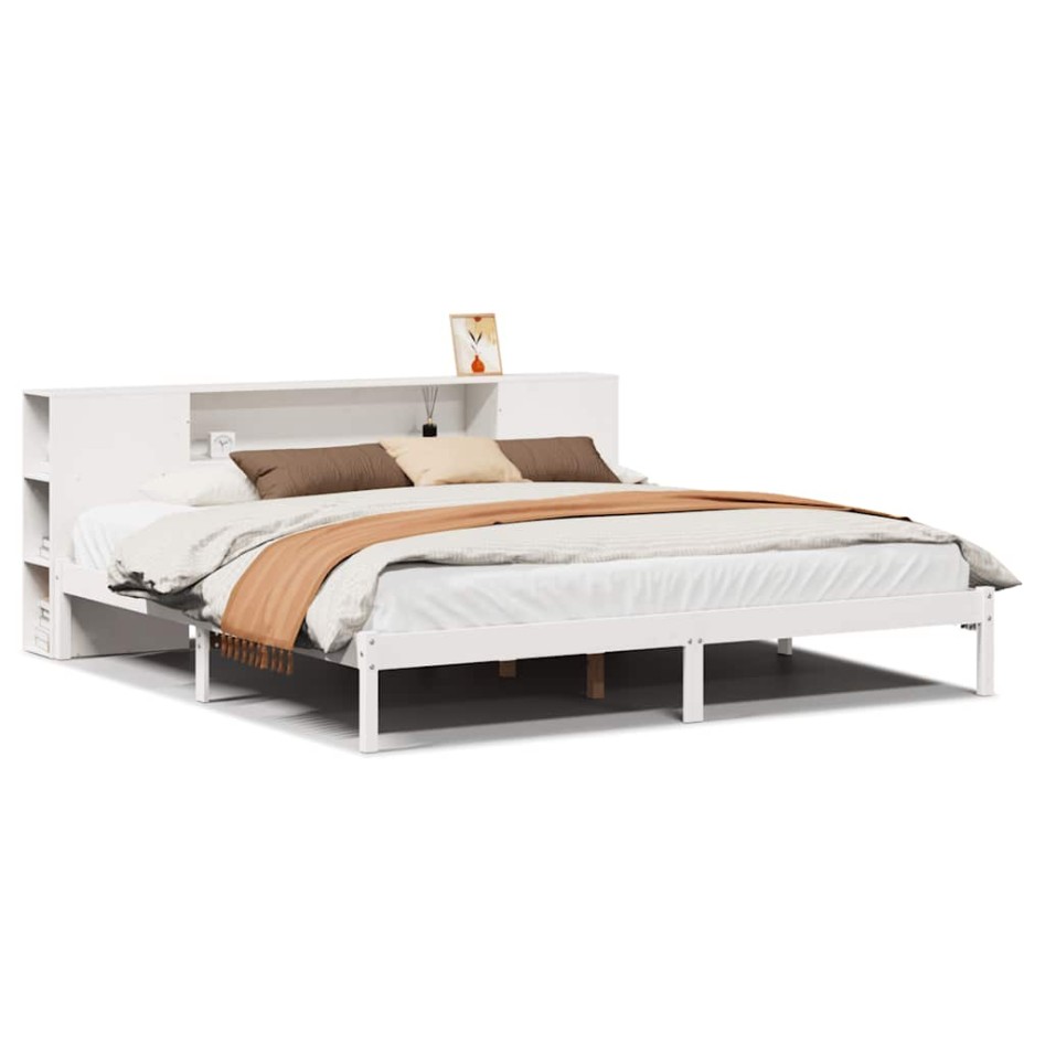 Cama con estantería sin colchón madera maciza blanca 200x200