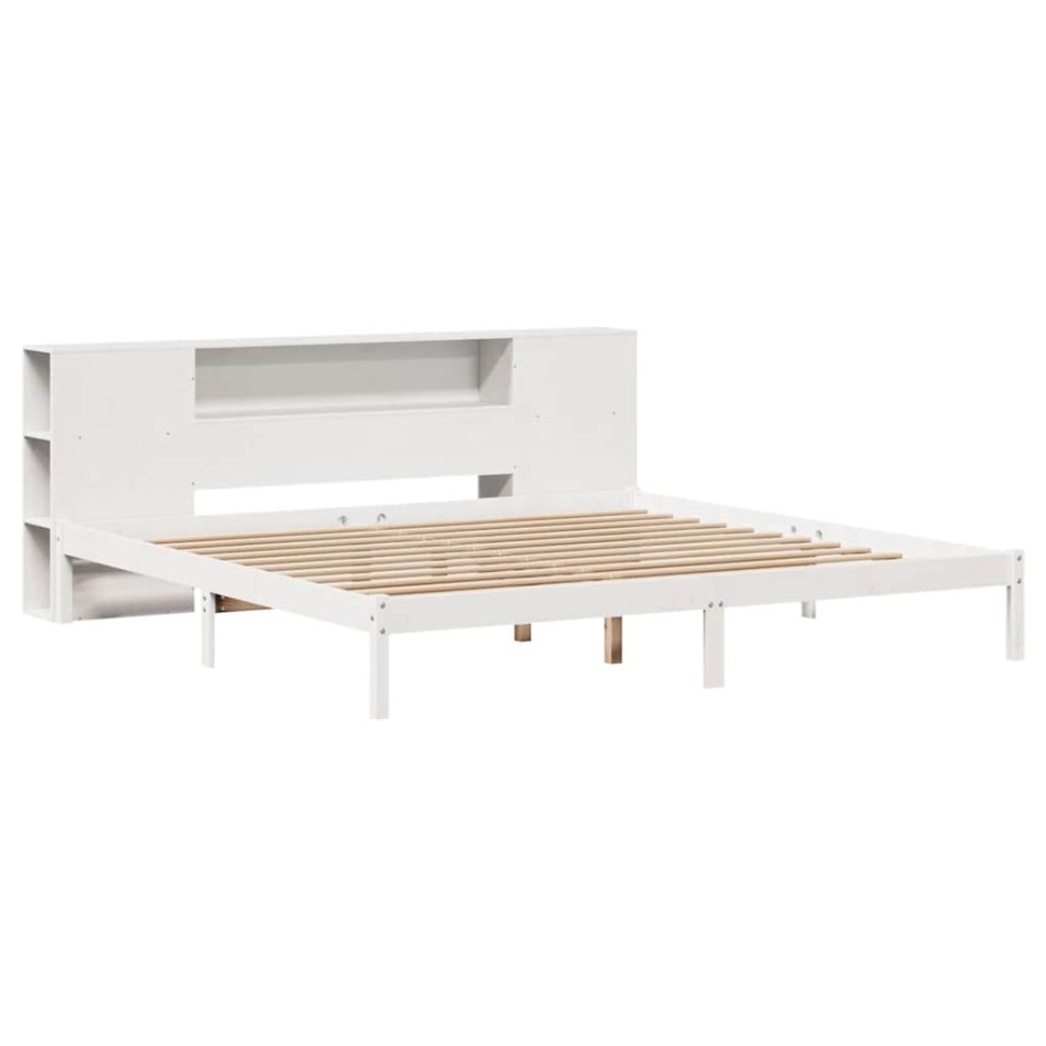 Cama con estantería sin colchón madera maciza blanca 200x200