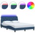 Estructura de cama con LED sin colchón tela azul 140x200