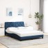 Estructura de cama con LED sin colchón tela azul 140x200