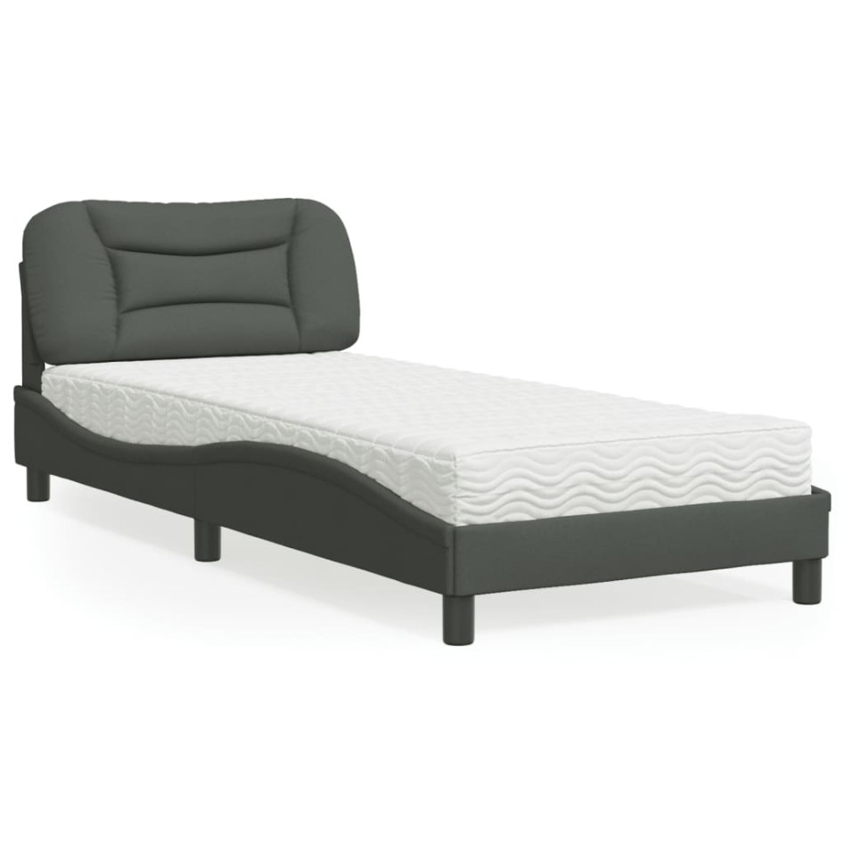 Cama con colchón tela gris oscuro 90x200