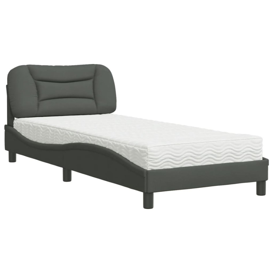 Cama con colchón tela gris oscuro 90x200