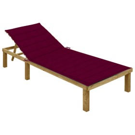 Tumbona con cojín rojo tinto madera de pino