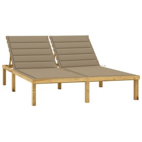 Tumbona doble y cojines beige madera pino