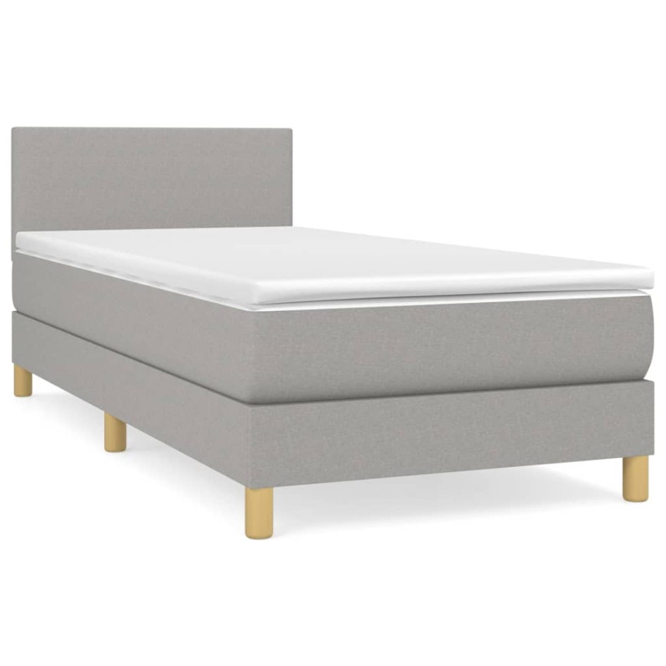 Cama box spring con colchón tela gris claro 80x200
