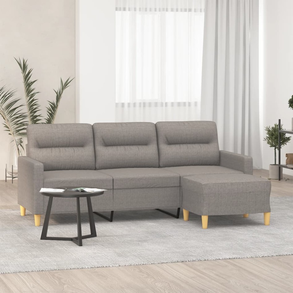 Sofá de 3 plazas con taburete de tela gris taupe 180