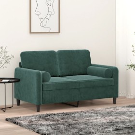 Sofá de 2 plazas con cojines terciopelo verde oscuro 120