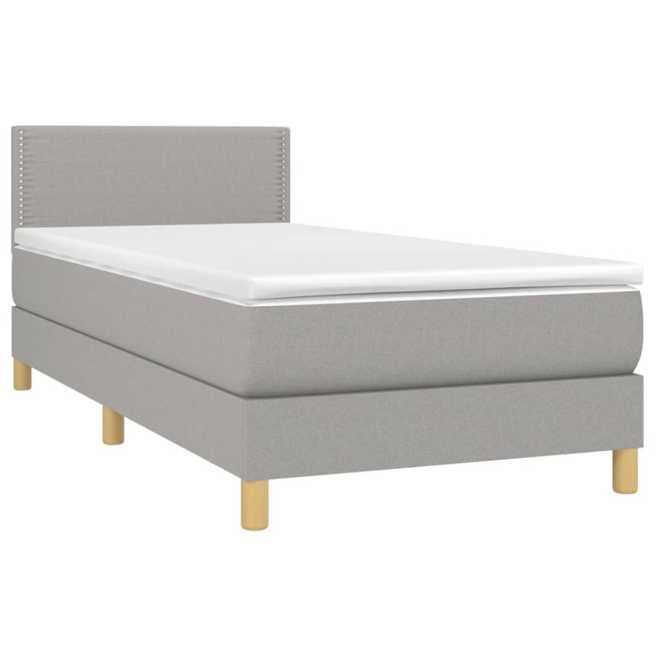 Cama box spring con colchón tela gris claro 90x200