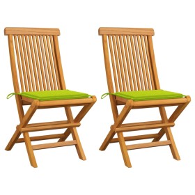 Sillas de jardín 2 uds con cojines verde brillante madera