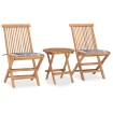 Set comedor de jardín plegable 3 piezas madera de teca cojines