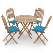Set de comedor exterior plegable 5 piezas con cojines bambú