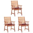 Sillas comedor de jardín 3 uds madera maciza acacia y cojines