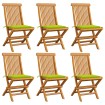 Sillas de jardín 6 uds cojines verde brillante madera de teca